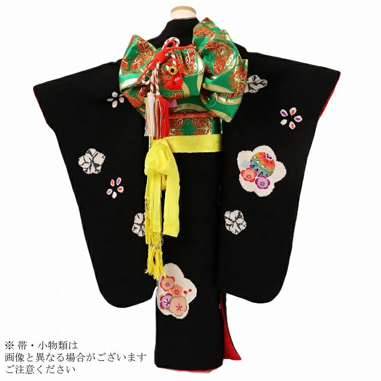 正絹　七五三 女の子7歳着物・帯セット　黒　レトロ　アンティーク 楽天市場】[ 正絹 ] 七五三 7歳 着物セット 女の子 御所車に檜扇 黒