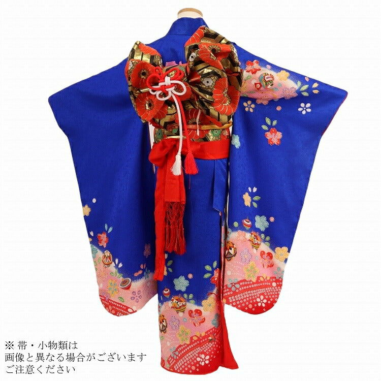 レトロ着物♡七五三7歳女の子セット一式青系アンティーク