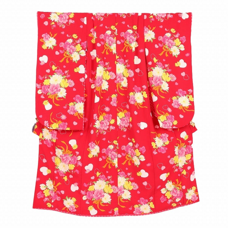 七五三 着物 レンタル 7歳 女の子 【赤ワインレース恋花】 7歳