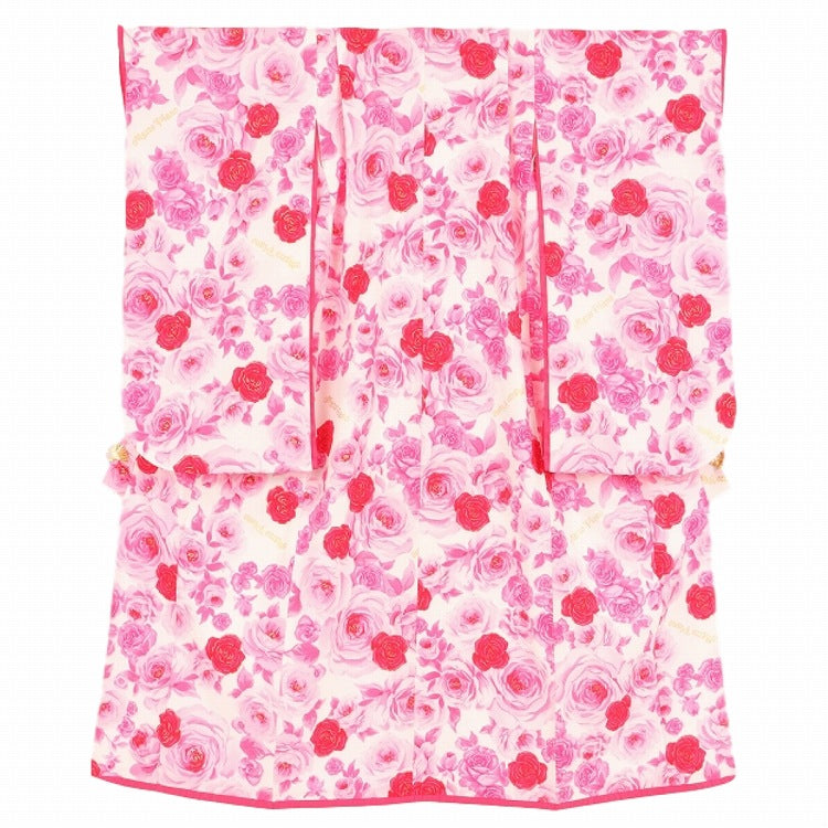 七五三 着物 レンタル 7歳 女の子 【白ピンクバラ香】 7歳