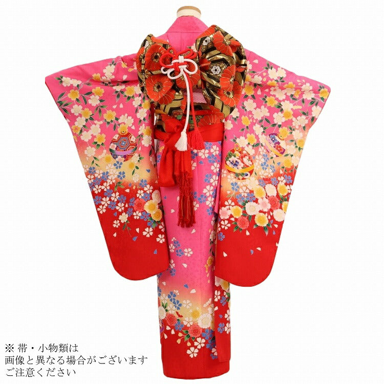 七五三 着物 レンタル 7歳 女の子 【時赤鞠桜】 7歳 七五三 着物