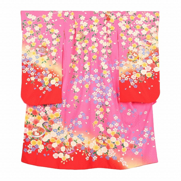 七五三 着物 レンタル 7歳 女の子 【時赤鞠桜】 7歳 七五三 着物