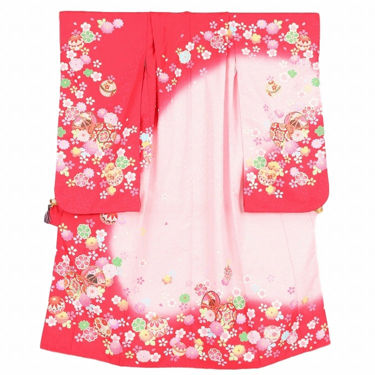 七五三 着物 レンタル 7歳 女の子 【時赤花鼓】 7歳 七五三 着物