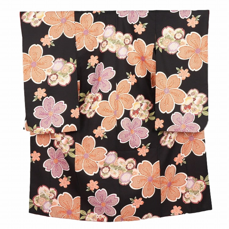 七五三 着物 レンタル 7歳 女の子 【黒地桜橘】 7歳 七五三 着物