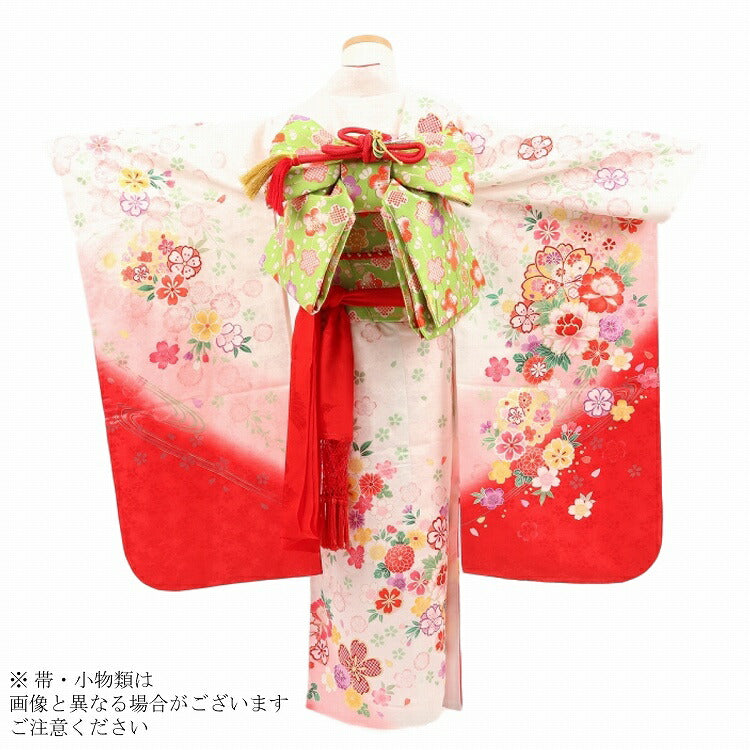七五三 着物 レンタル 7歳 女の子 【白赤牡丹枝垂桜】 7歳