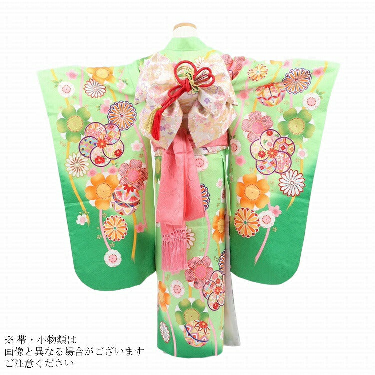 七五三 着物 レンタル 7歳 女の子 【若草色捻り梅手鞠】 7歳