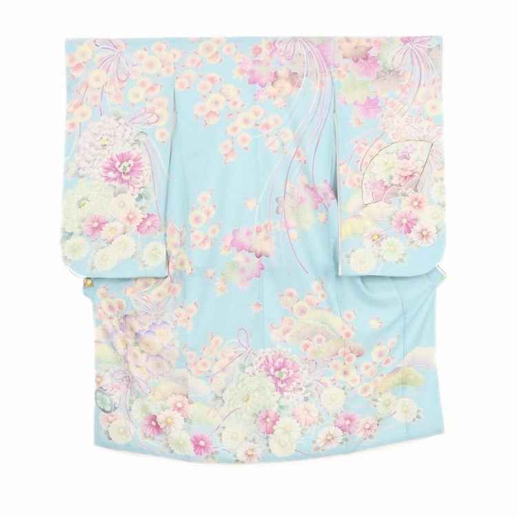 七五三 着物 レンタル 7歳 女の子 【華徒然 水色薬玉結び紐】 7