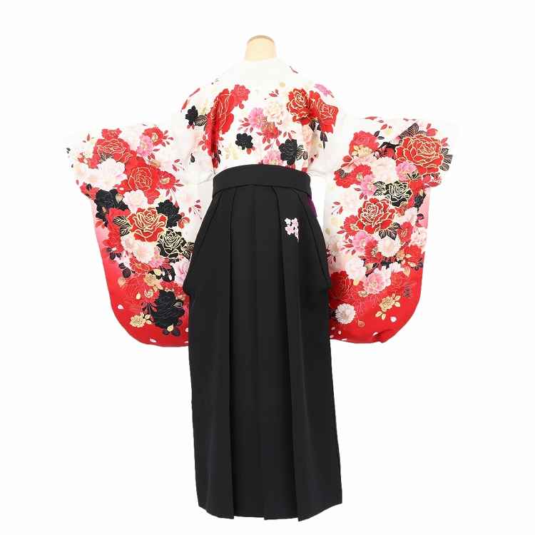 卒業式 袴 レンタル 女 フルセット 【A3 白地赤黒バラ桜尽くし