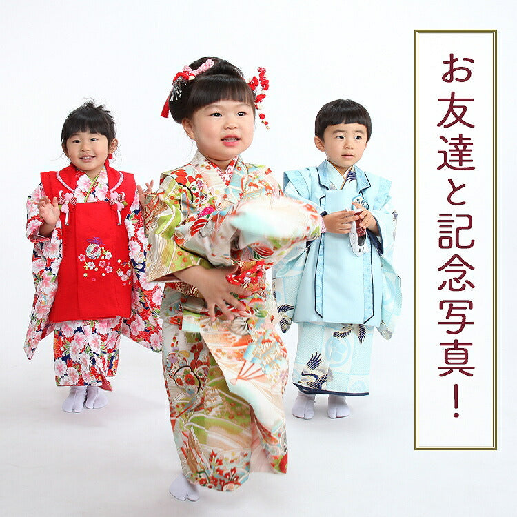 七五三 着物 3歳 レンタル 女の子 【時被布エンジ桜梅菊のし】 七五三